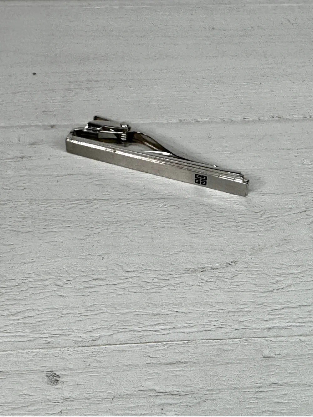Givenchy Silver Tone Tie Clip / Tie Bar | Minimalist Designer Mens Accessory